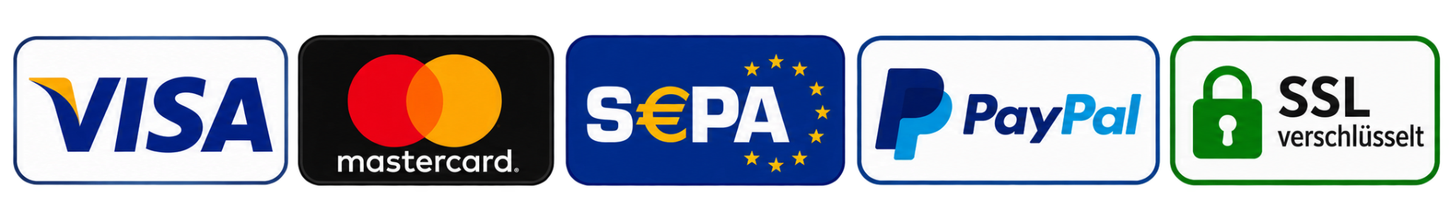 Sichere Zahlungsmethoden: Visa, Mastercard, SEPA, PayPal und SSL-verschlüsselt